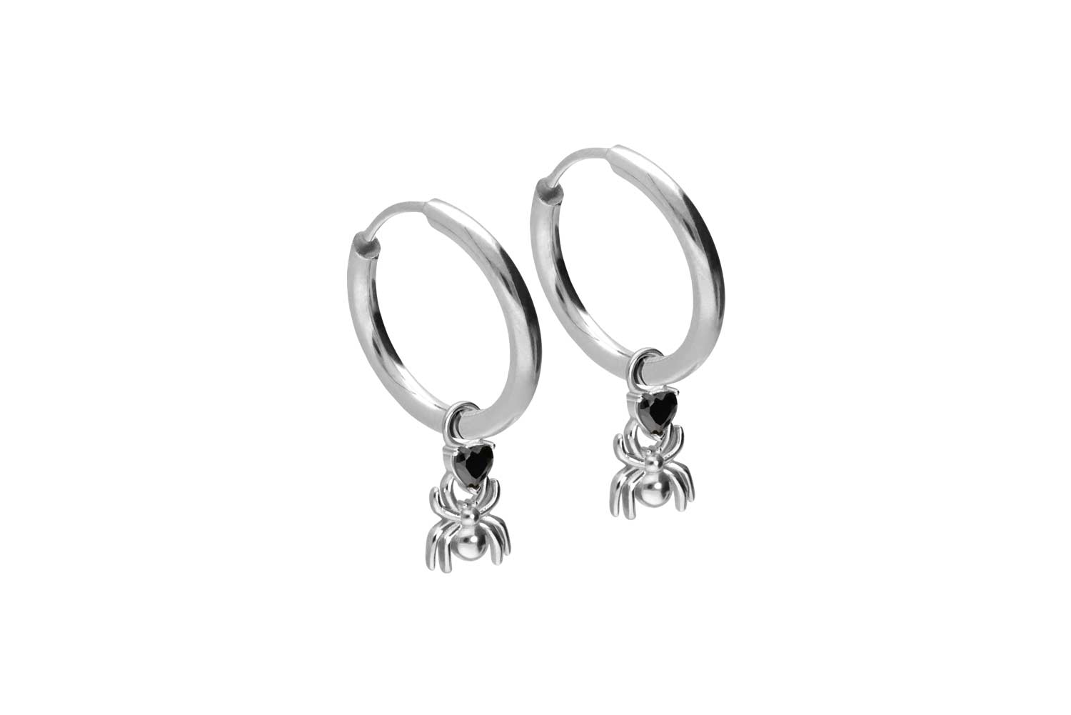 Chirurgenstahl Ohrclicker Creolen SPINNE + KRISTALLHERZ von Piercingline